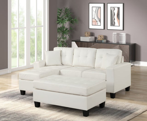 Naomi White PU - Reversible Sectional & Ottoman