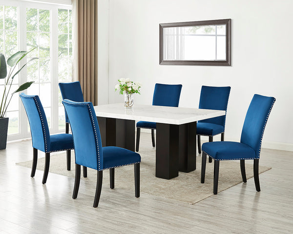 Finland Blue - (GENUINE MARBLE) Table & 6-Chairs