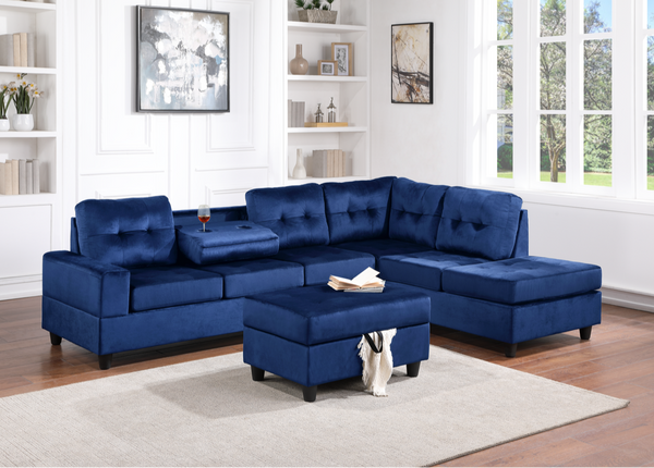 22Heights Reversible Sectional + Storage Ottoman - Blue Velvet